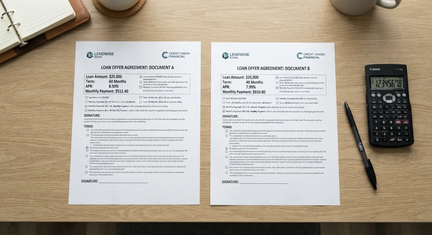 Two auto loan preapproval offer documents placed side by side on a desk for comparison